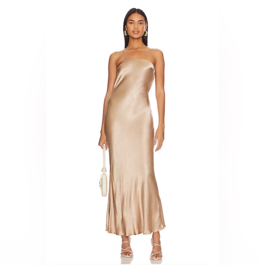 Bec & Bridge Satin Strapless Maxi Dress In Champagne
